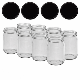 Glazenpotten 900 ml met twist-off deksel (zwart) 8 stuks