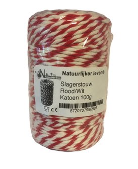 Slagerstouw, Wit/Rood  Katoen 100g