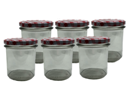 Jampotten 346 ml met twist-off deksel rood/wit (geblokt)
