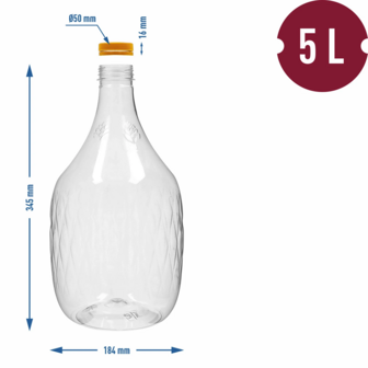 Kunststof gistingsfles 5 L met schroefdop