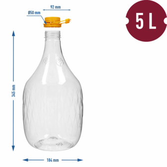 Kunststof gistingsfles 5 L met schroefdop en handvat