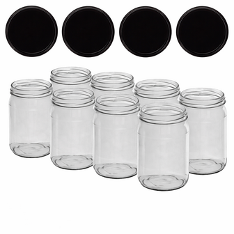Glazenpotten 900 ml met twist-off deksel (zwart) 8 stuks