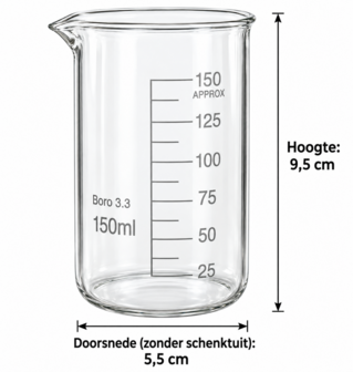 Bekerglas 150 ml Gegradueerd. hoog model Hittebestendig borosilikaat-glas