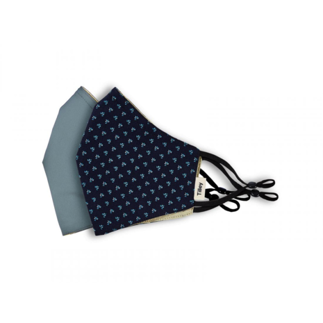 Tilley mondmasker (2) Navy print/Solid mid blue