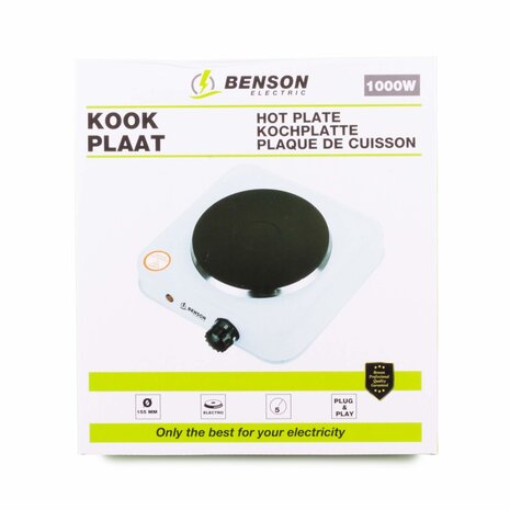 Benson Kookplaat Enkel - 21 x 21 x 6 cm - 1000 Watt - Wit