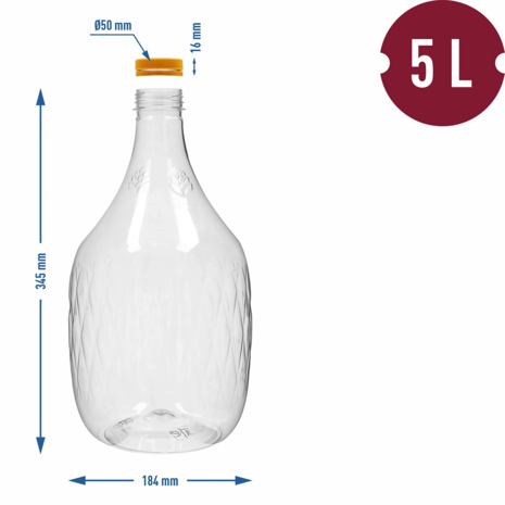 Kunststof gistingsfles 5 L met schroefdop