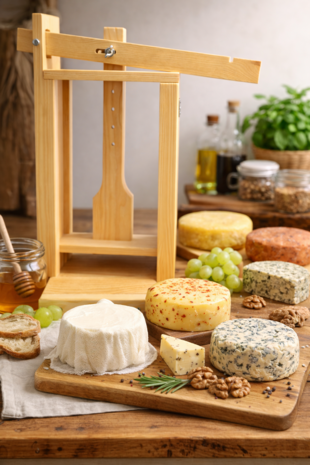 Houten kaaspers met hefboom