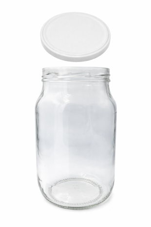 Glazenpot 1.7 liter met witte deksel en houten tang