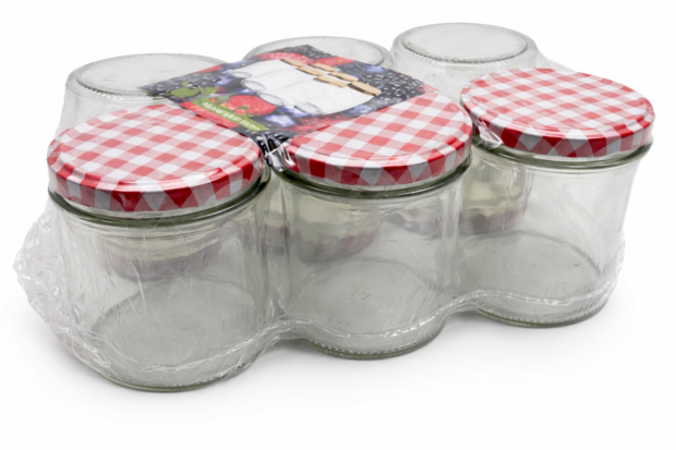 Jampotten 346 ml met twist-off deksel rood/wit (geblokt)