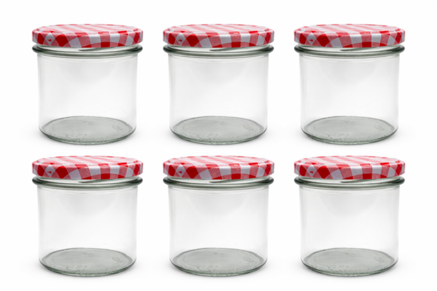 Jampotten 346 ml met twist-off deksel rood/wit (geblokt)