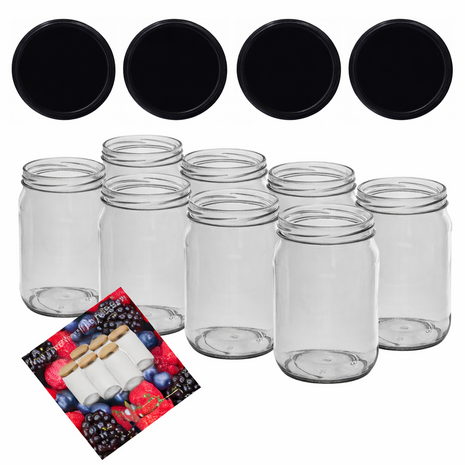 Inmaakpotten 500 ml met twist-off deksel (zwart) 8 stuks