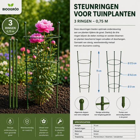 Tuinplanten steunringen, 3 ringen, 0,75 m