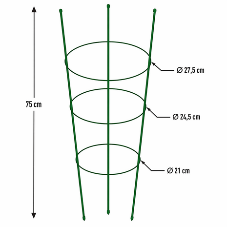 Tuinplanten steunringen, 3 ringen, 0,75 m