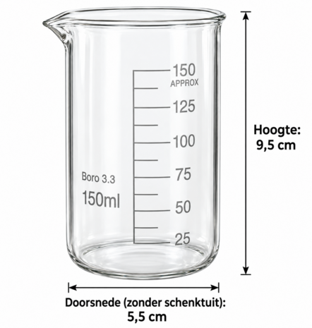 Bekerglas 150 ml Gegradueerd. hoog model Hittebestendig borosilikaat-glas
